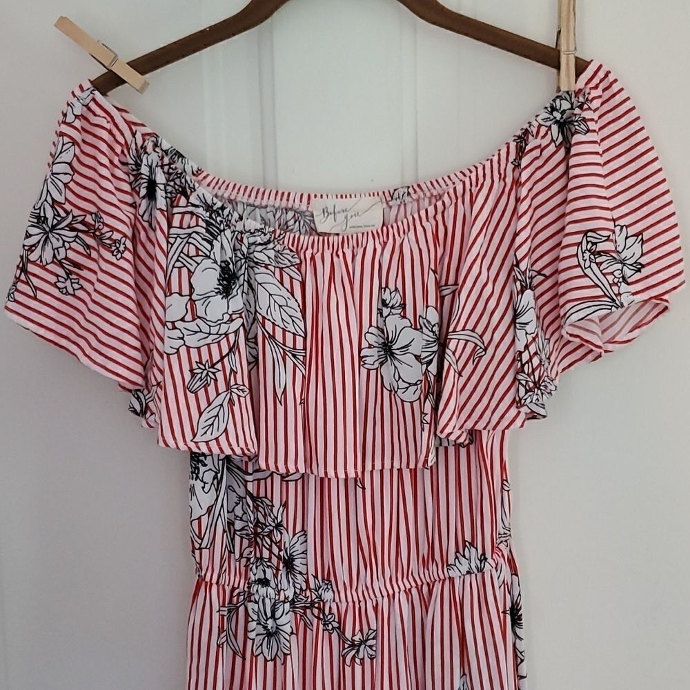 Before You Ruffled Striped Floral High Low Dress - Picture 3 of 8